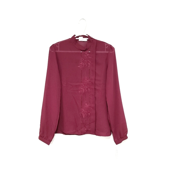 ESPRIT Vintage Red Sheer Blouse Floral Emb… - Picture 1 of 7